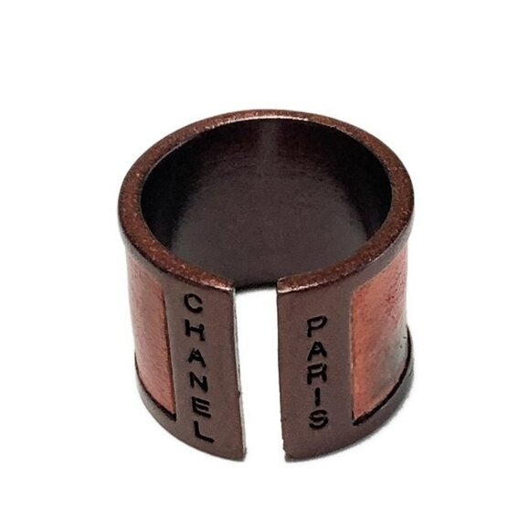 Auth CHANEL Coco - Bordeaux Leather Hardware Ring #7 1/2 - Picture 3 of 4